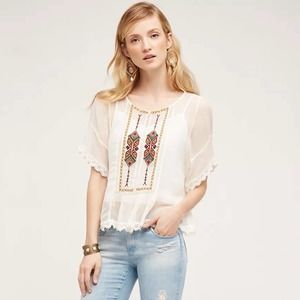 Anthropologie Floreat Keira Sheer Embroidered Blouse M